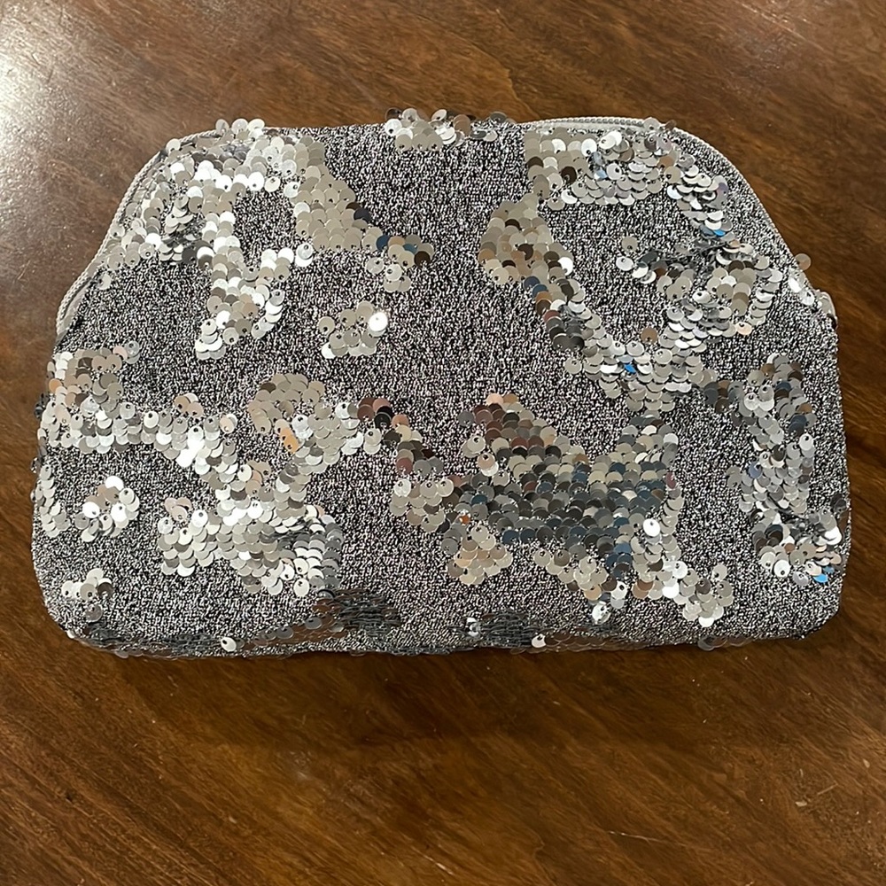 NWOT Silver Sequins Cosmetic Bag - Picture 1 of 7